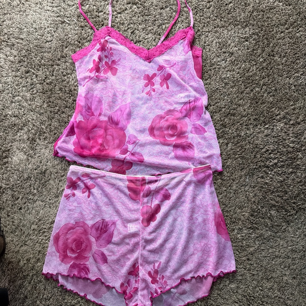 Women’s Pink Floral Lace-Trim Sleepwear Set